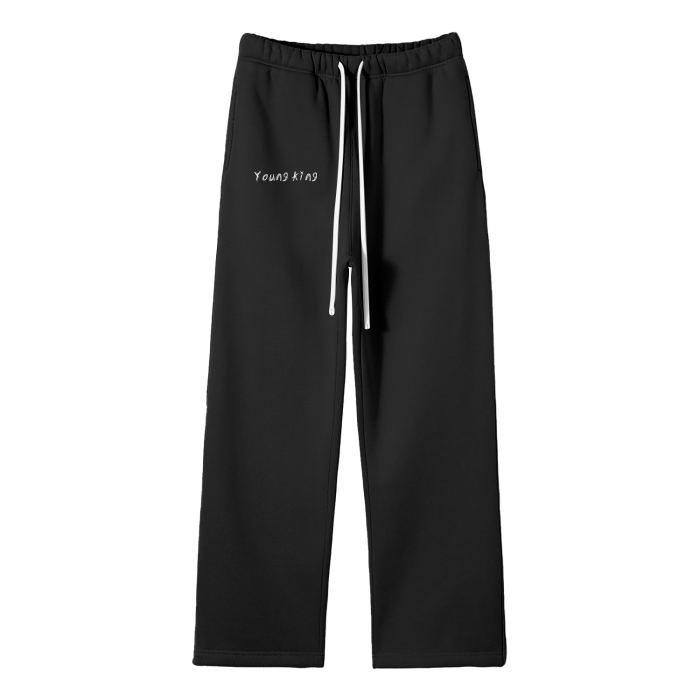 YOUNG KING - Streetwear Unisex Solid Color Fleece Straight Leg Pants