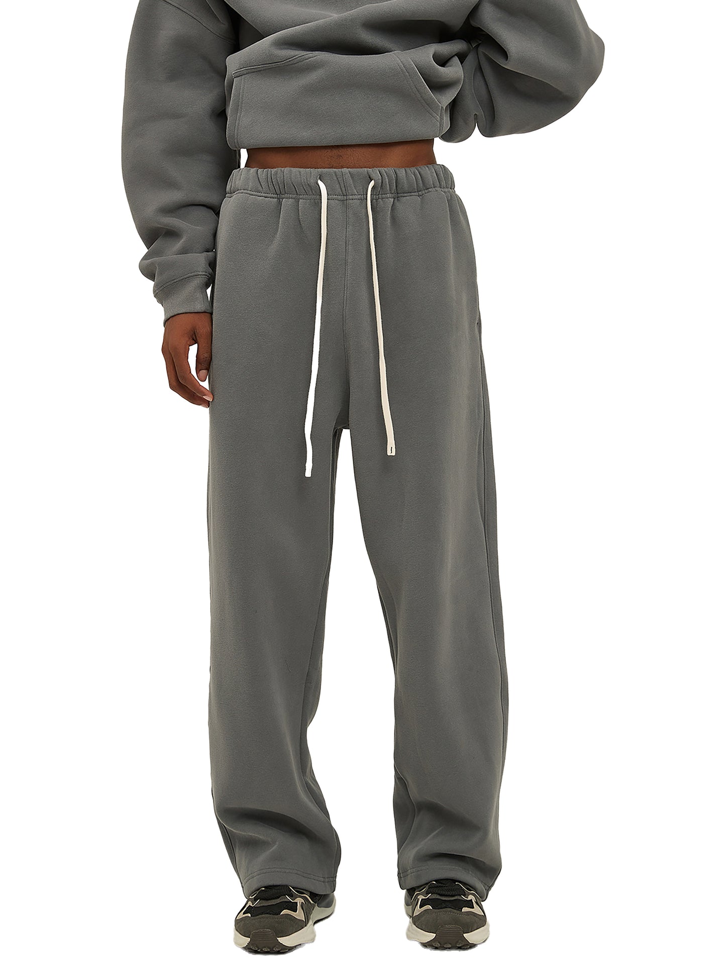 YOUNG KING - Streetwear Unisex Solid Color Fleece Straight Leg Pants
