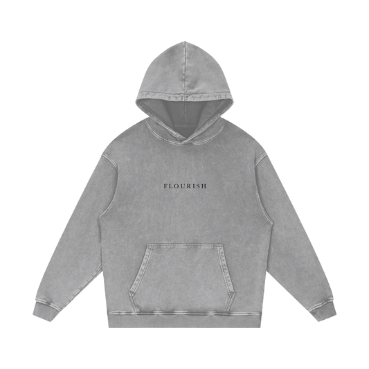 FLOURISH - Grey Snow Washed Loose Cotton Hoodie