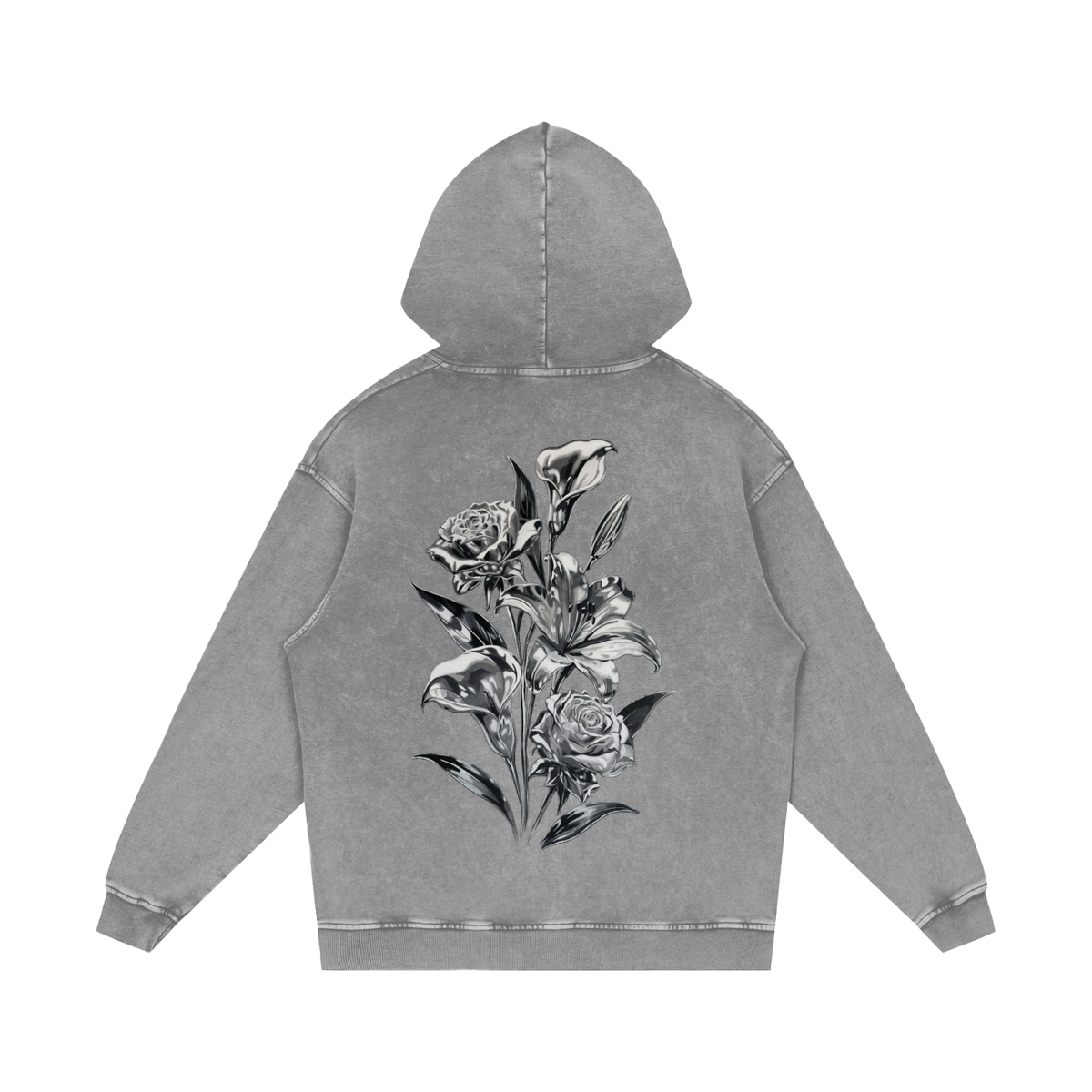 FLOURISH - Grey Snow Washed Loose Cotton Hoodie